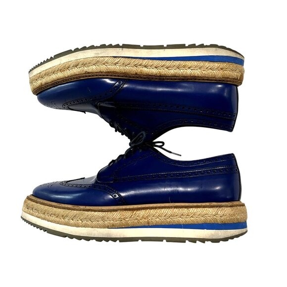 Prada Wingtip Jute Trim Platform Espadrilles in Cobalt Blue main image 6